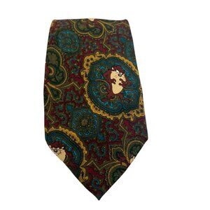 Vintage Looney Tunes Mania‎ Silk Nostalgia Taz Medal Necktie Tie Mens 57" Green